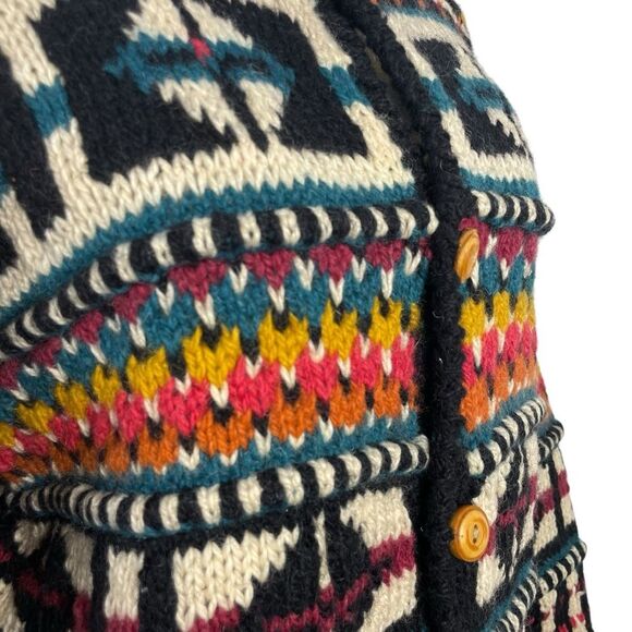 Express Vintage Tricot Chunky 3-D Hand Knit Wool Cardigan Sweater Size Small 90s - Picture 6 of 13